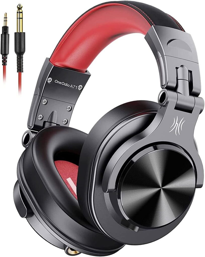 OneOdio A71 Hi-Res Studio Recording Headphones - Wired Over Ear Headphones with SharePort, Professional Monitoring Mixing Foldable Headphones with Stereo Sound (Red)